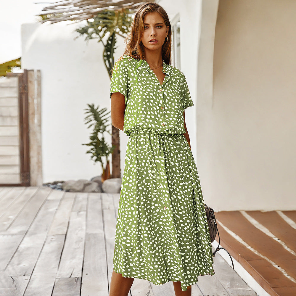 Anesley - Short Sleeve Polka Dot Summer Dress