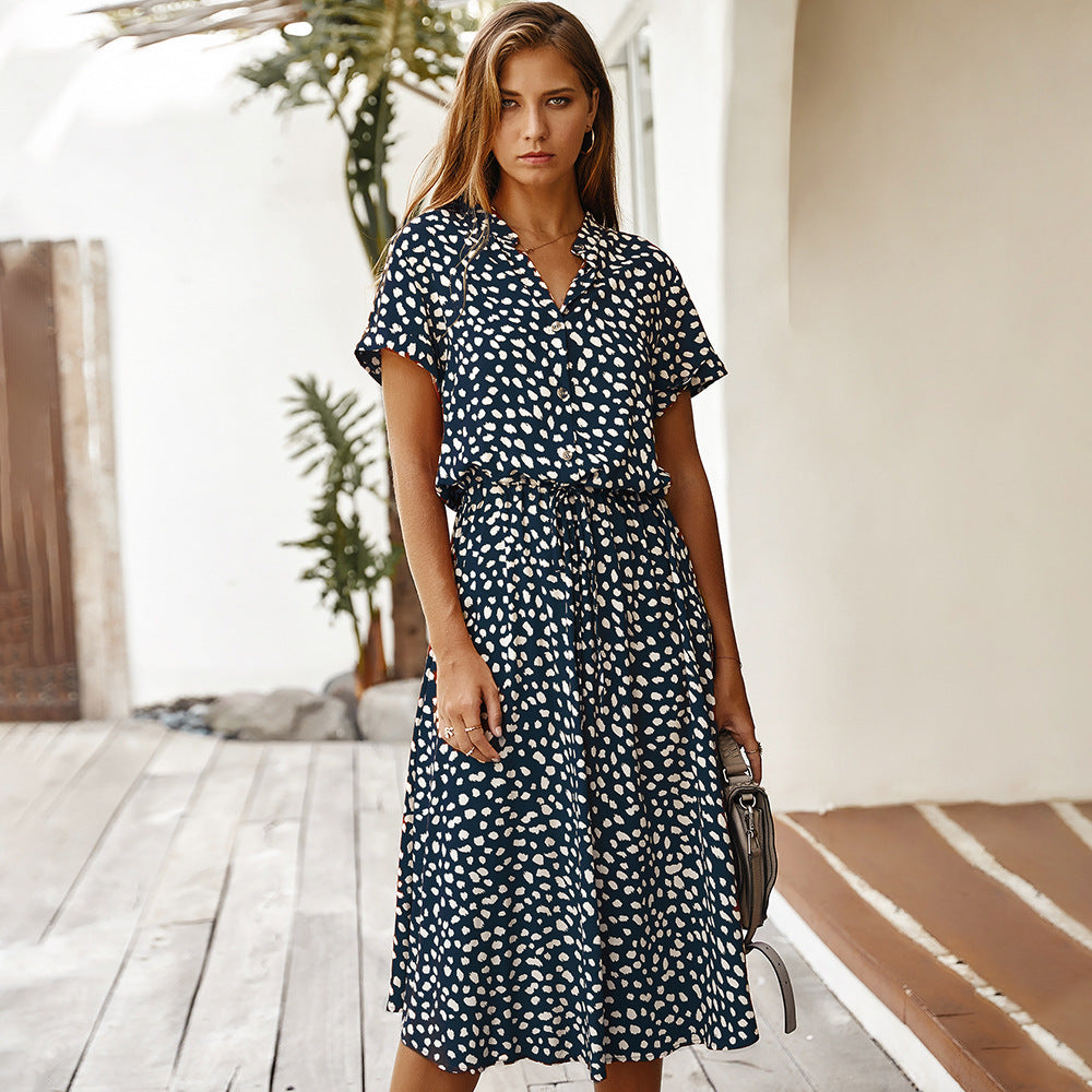 Anesley - Short Sleeve Polka Dot Summer Dress