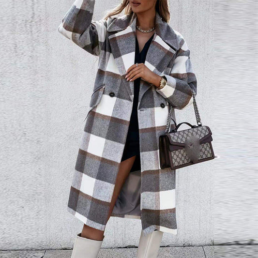 Sofia - Checked wool coat vintage fashion long