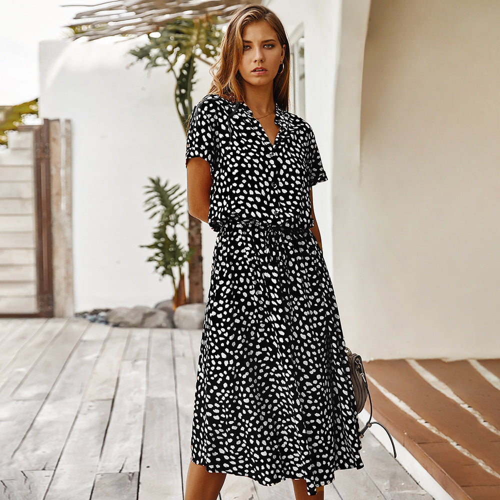 Anesley - Short Sleeve Polka Dot Summer Dress