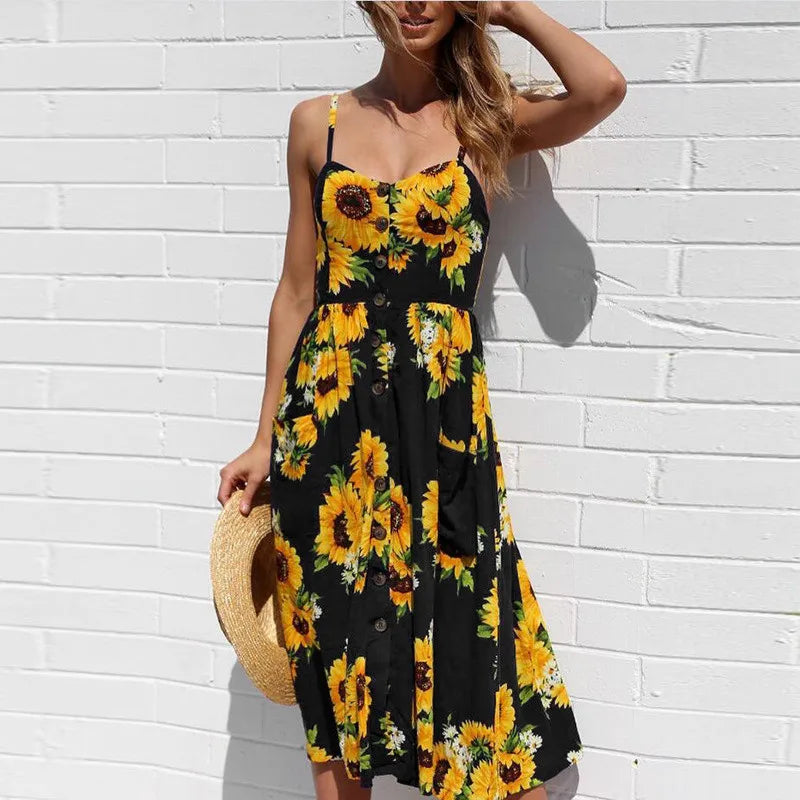 Susan - Summery sexy midi dress with beach print