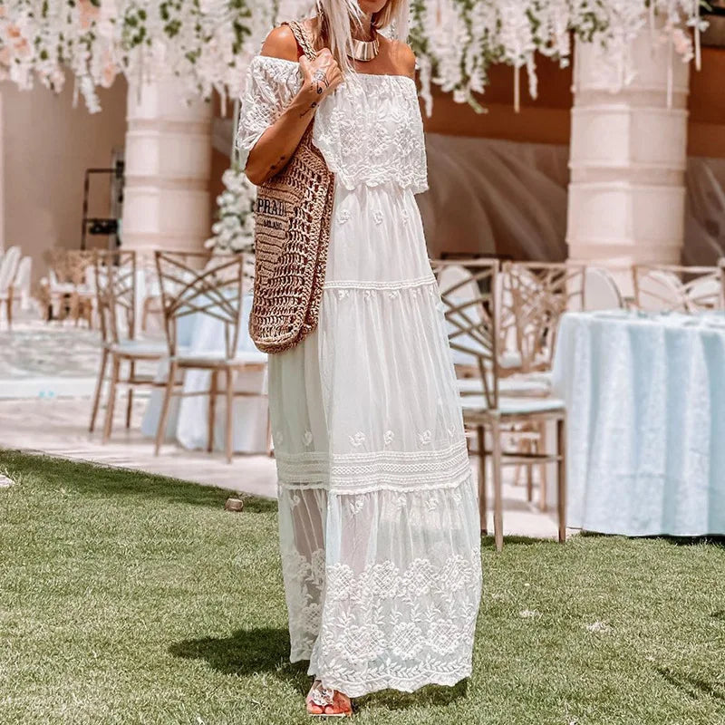 Belle -Boho dress in embroidered lace