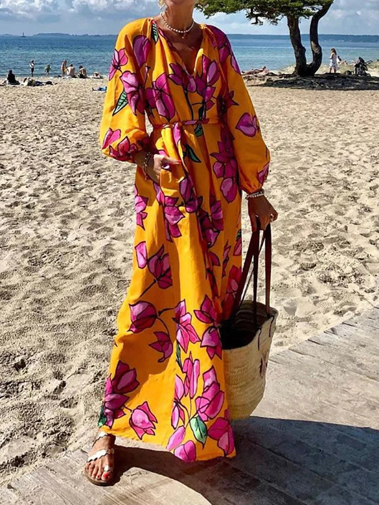 Celeste - Printed Long Sleeve Maxi Dress