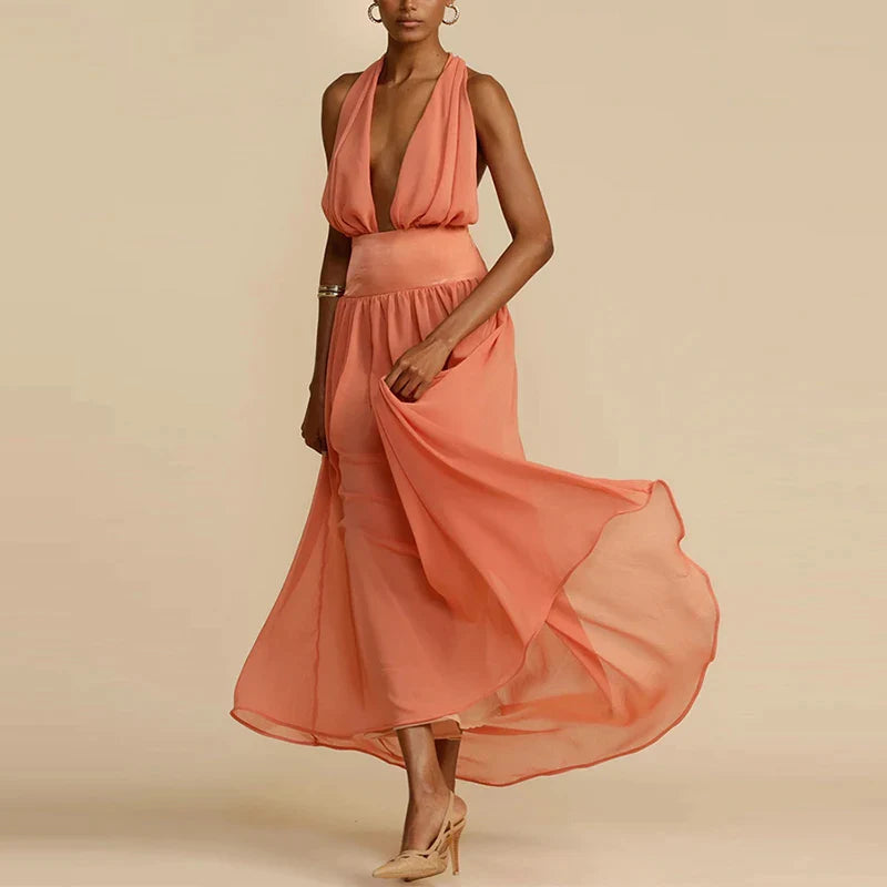 Niamh - Deep V-Neckline Maxi Dress