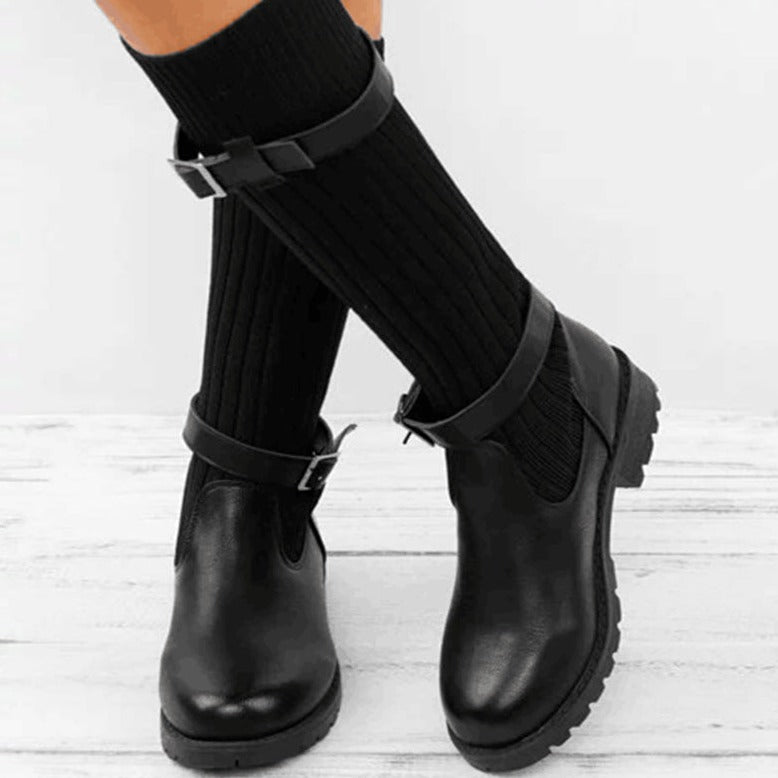 Kelly - Bottes chaudes en cuir tricoté en laine pour femme