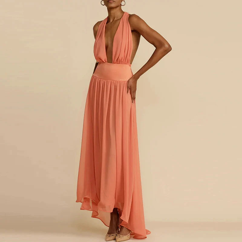 Niamh - Deep V-Neckline Maxi Dress