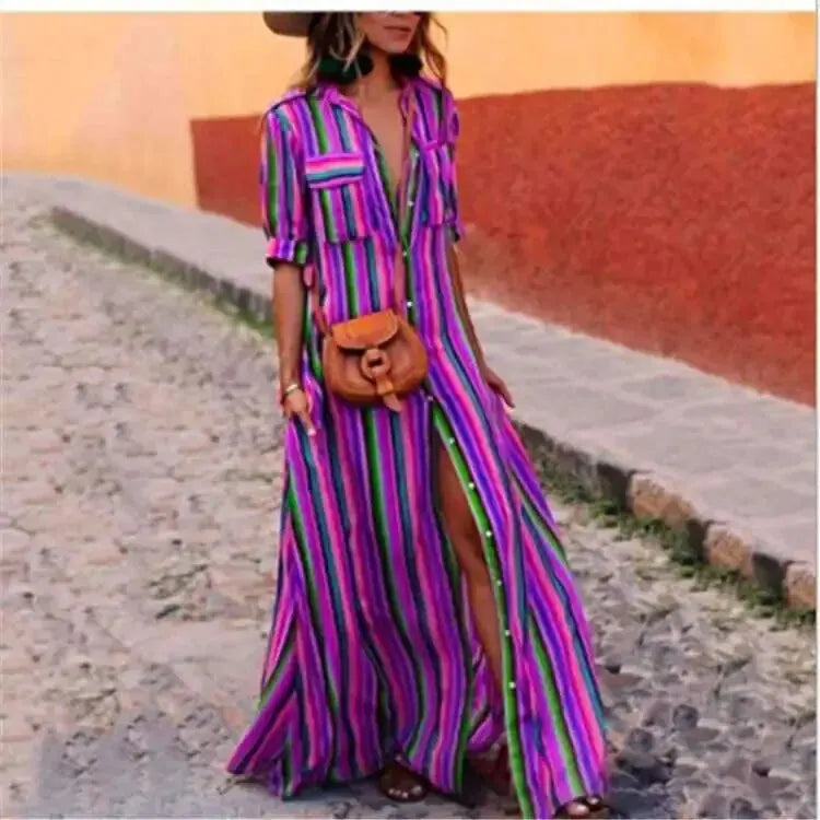 Georgina - Striped Casual Long Maxi Dress