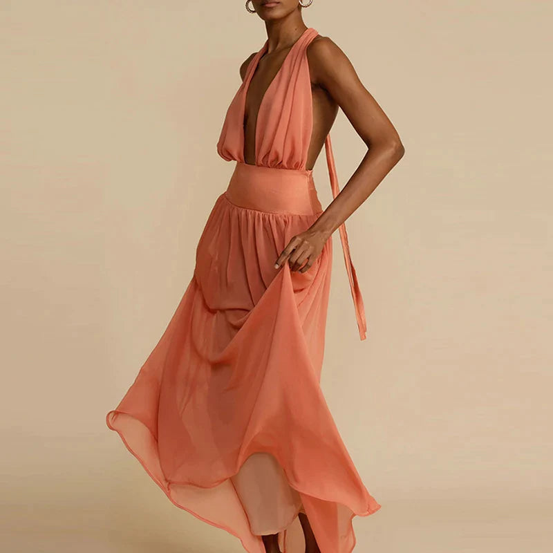 Niamh - Deep V-Neckline Maxi Dress