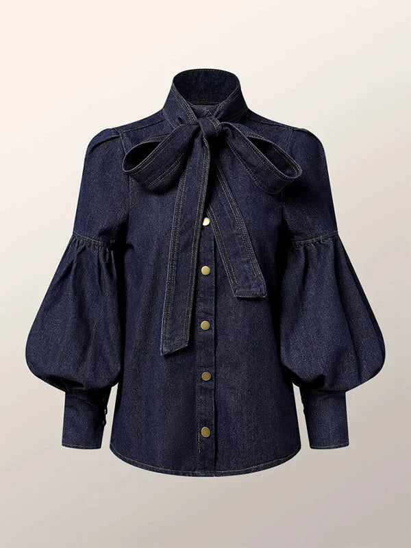 Adah - Denim blouses met pofmouwen