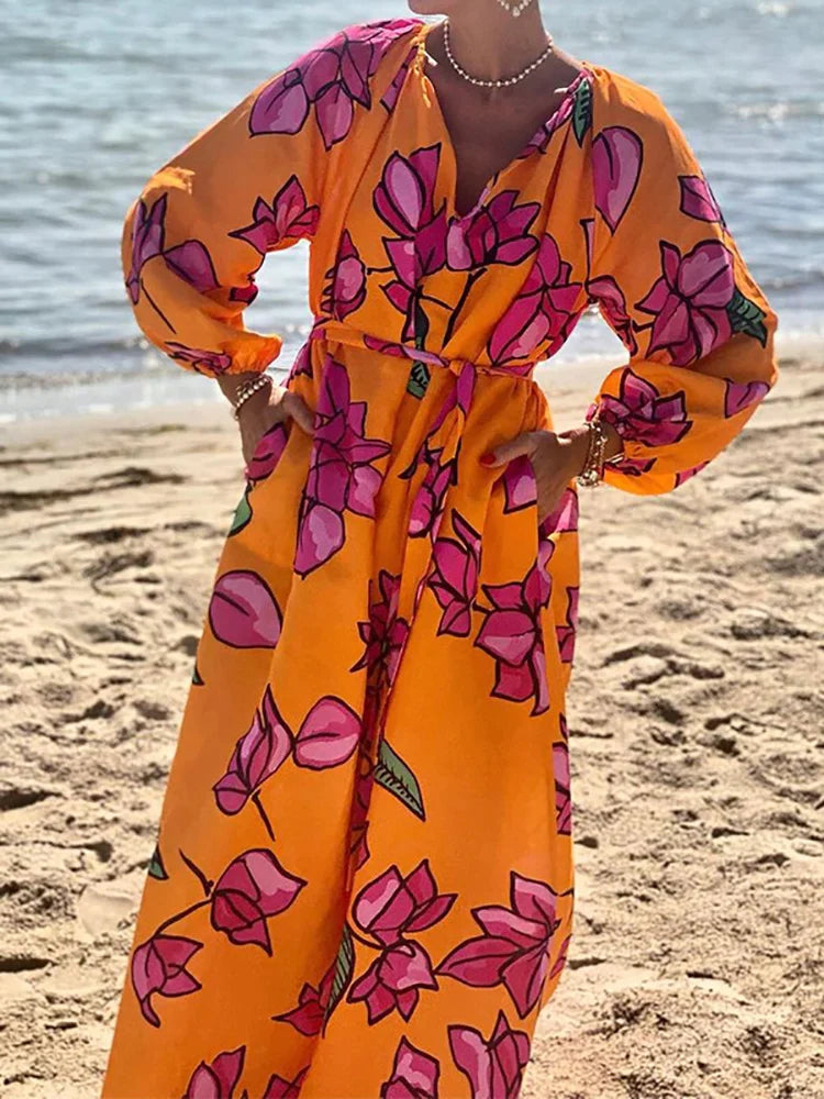 Celeste - Printed Long Sleeve Maxi Dress