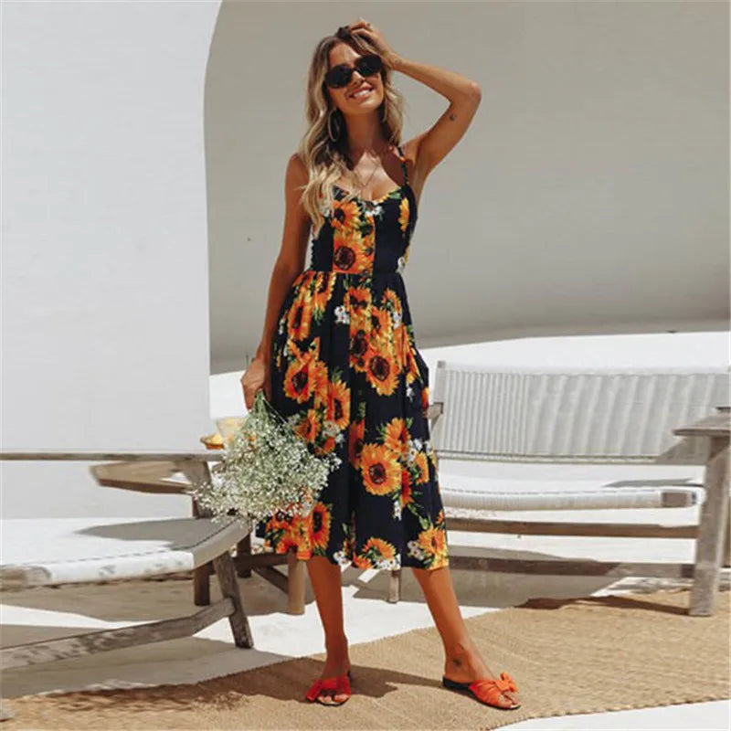 Susan - Summery sexy midi dress with beach print