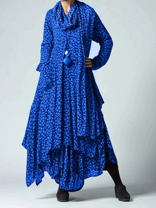 Ravy - Fall print long sleeve retro long dress