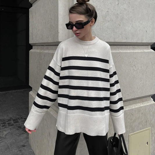 Alma - Large Casual Striped Sweaters