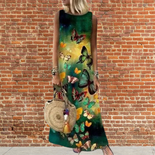 Matilda - Long dress with round neck and floral pattern