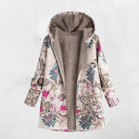 Clarissa - Oversized printed coat with hood and long sleeves