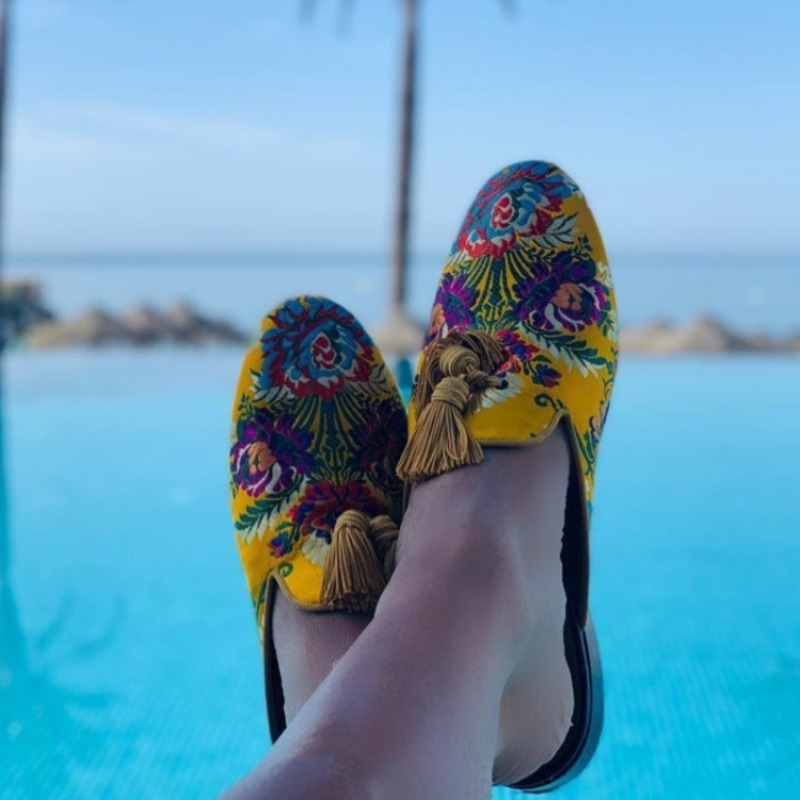 Alina - Chaussures à pompons fleuris