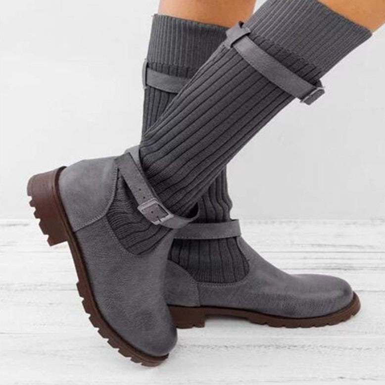 Kelly - Bottes chaudes en cuir tricoté en laine pour femme