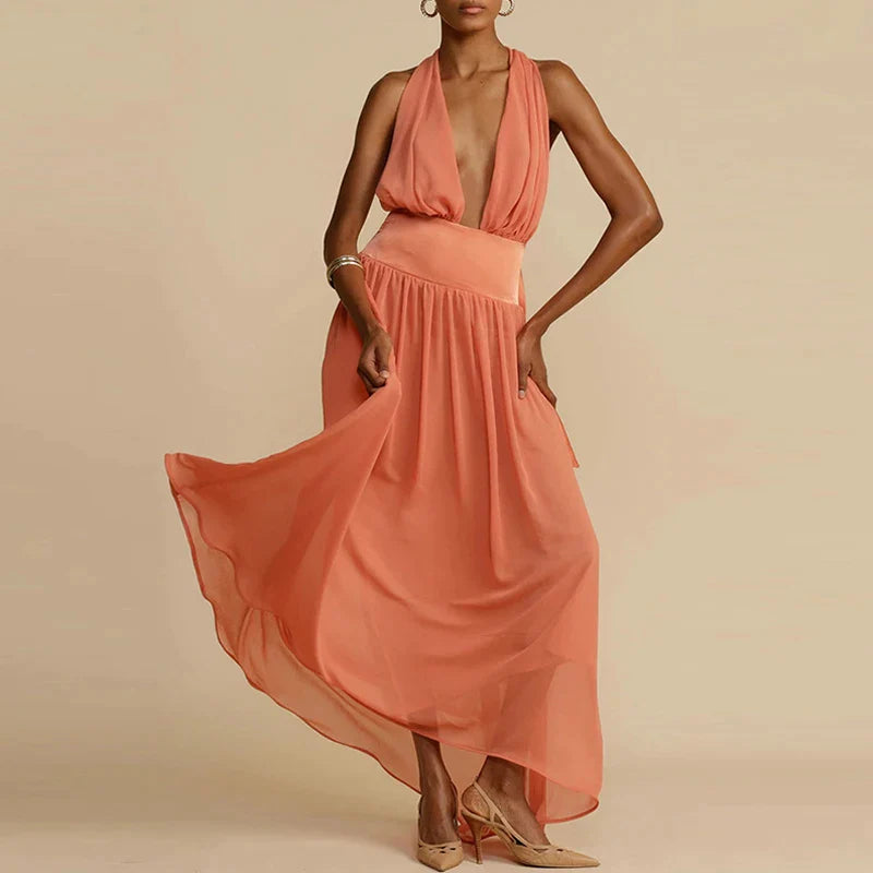 Niamh - Deep V-Neckline Maxi Dress