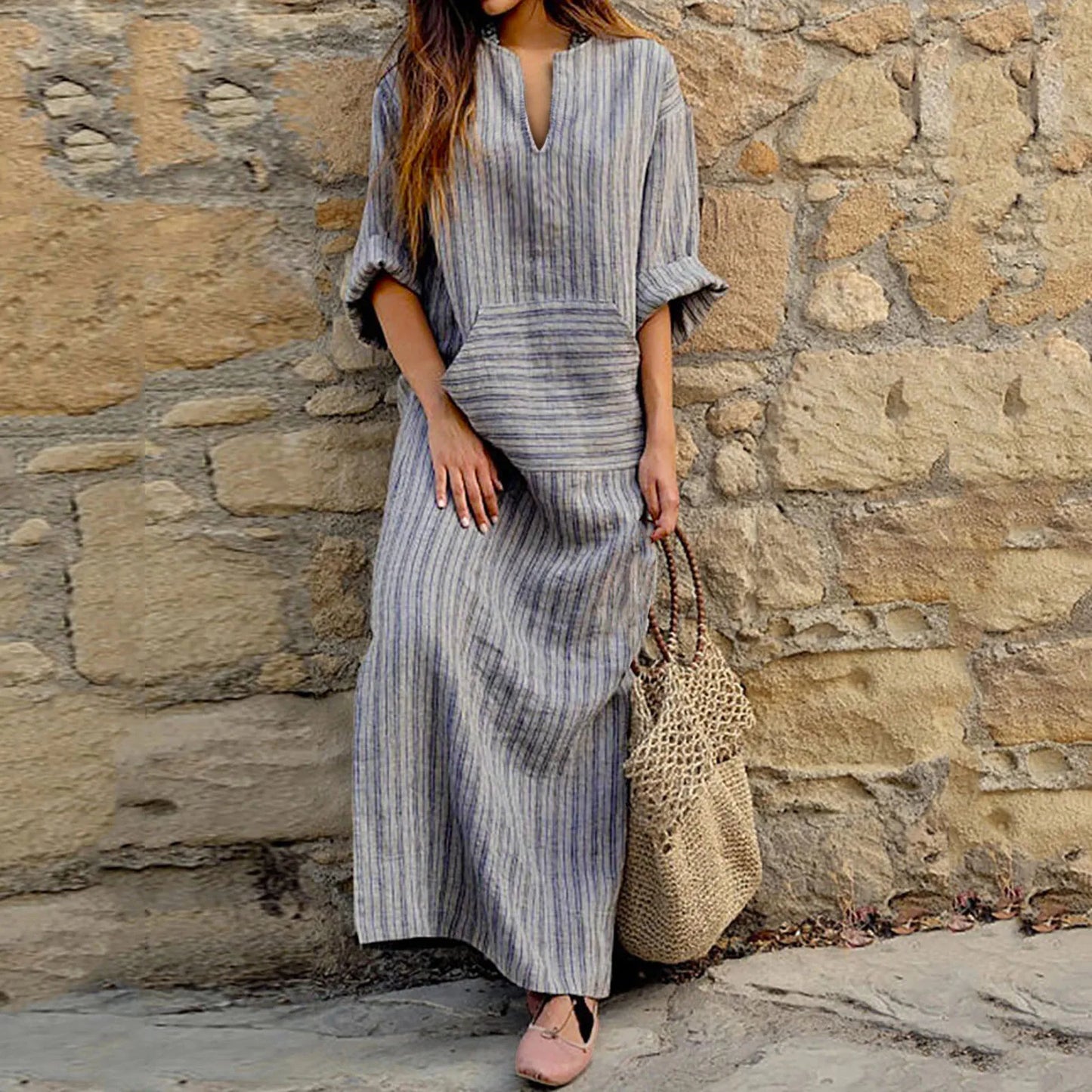 Stella - Cotton and linen striped dress