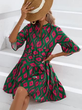 Susanna - Printed midi dress with flared sleeves