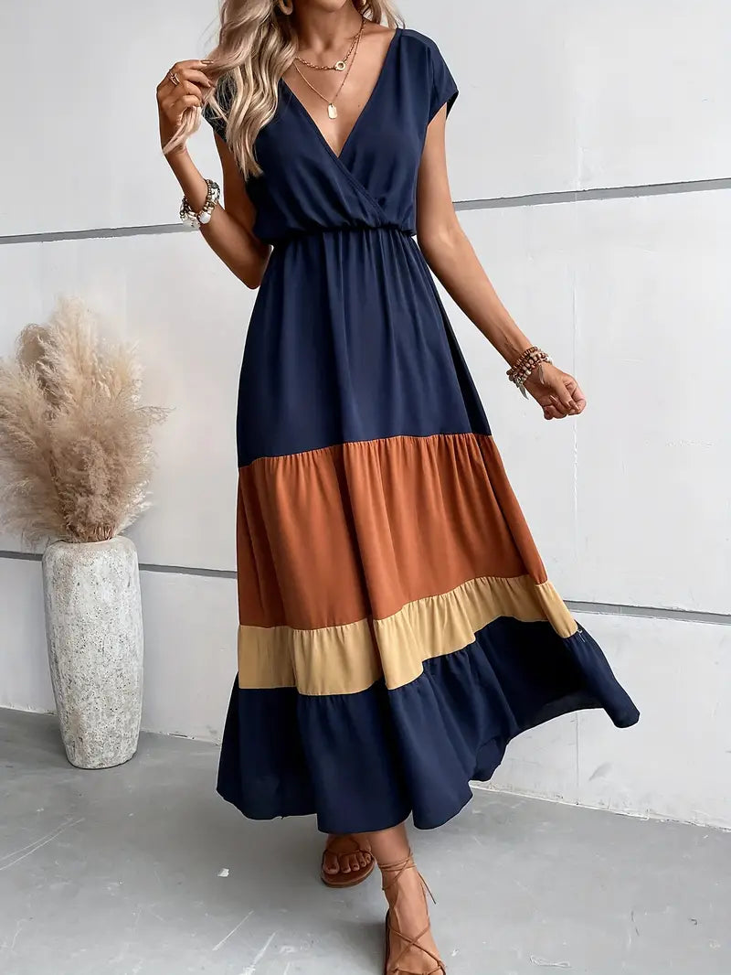 Edna - Pleated dress with color blocks