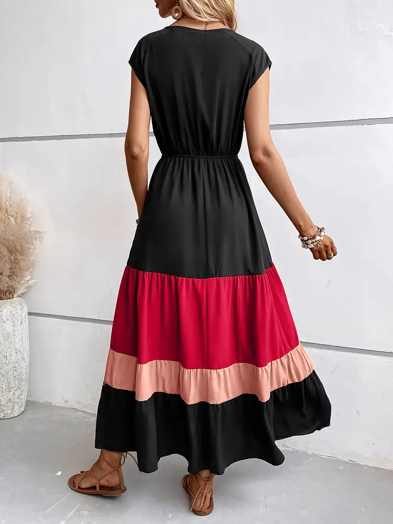 Edna - Pleated dress with color blocks