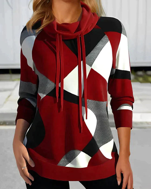 Tamara - Hooded top with high collar and contrasting