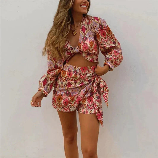 Ayesha - Crop blouse and wrap skirt shorts set